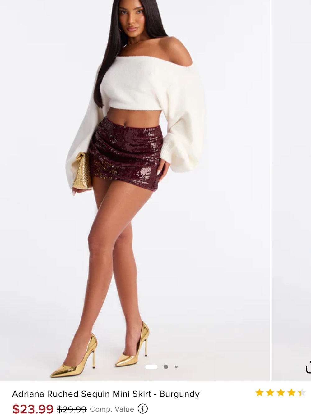 Fashion Nova Burgundy Ruched Sequin Mini Skirt